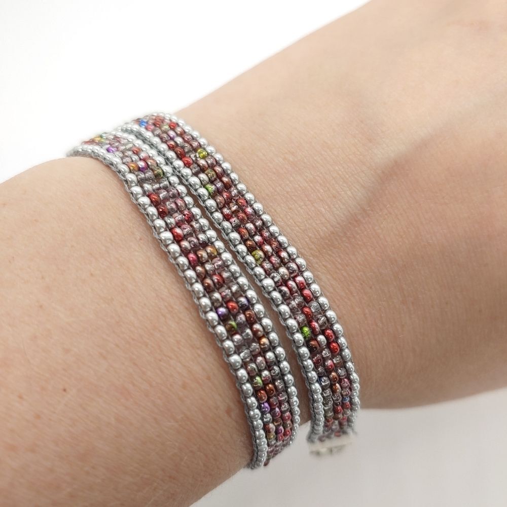 Loom Beaded Choker Necklace Silver w/ Red - Picture 2 of 5